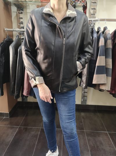 CHAQUETA DE PIEL NEGRA COMBINADA