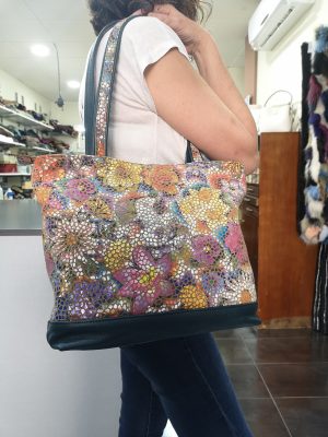 BOLSO DE PIEL  COMBINADO EN VERDE