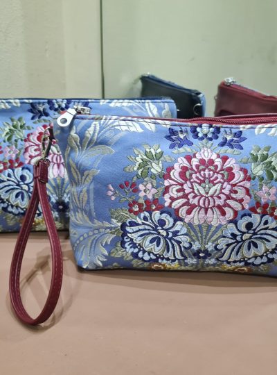 BOLSO DE MANO Y COLGAR DE TELA FALLERA Y PIEL.